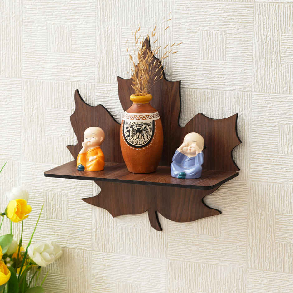 eCraftIndia Brown Leaf Shape Designer Wooden Wall Shelf