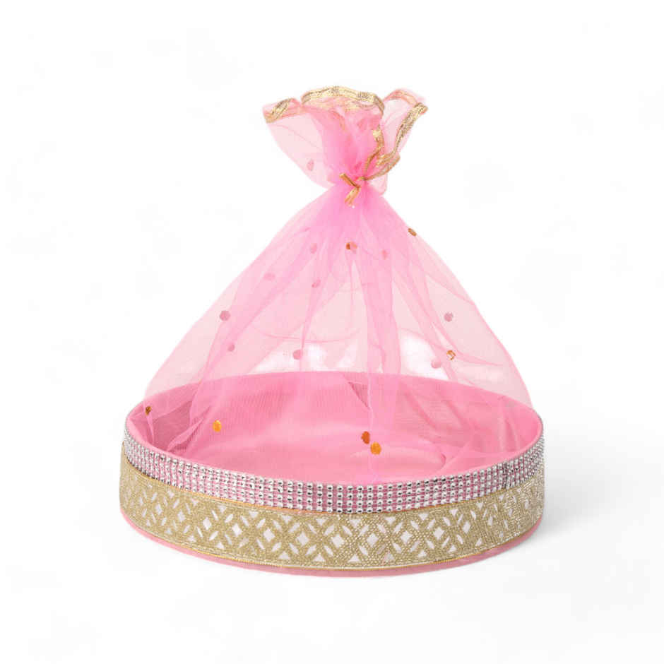 Round Gift Basket Cream With Red Net | 12 x 12 inch | Festvista