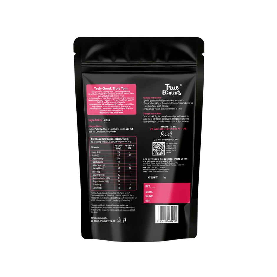 True Elements Wholegrain premium Quinoa | Gluten Free Quinoa Seeds | 6.7g Protein per serve