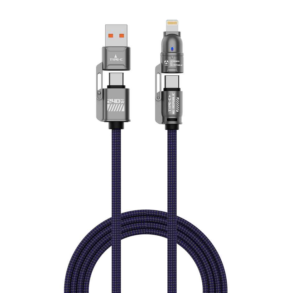 Nu Republic Blaze Fusion-Q 240W 4-in-1 1m USB-A to Type-C and Type-C+L | Fast Data Charging - Blue