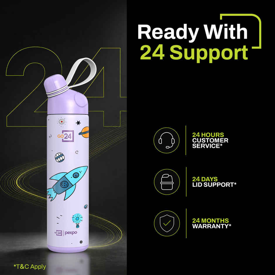 Go24 | Pexpo Pico Cute Sipper | 500 ml | Hot & Cold Steel Bottle | Rocket Uv Printed Design