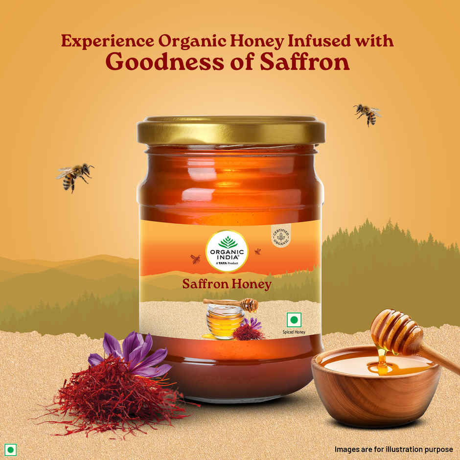 Organic India Saffron Honey, Multifloral Honey, Extracted From Natural Beehives