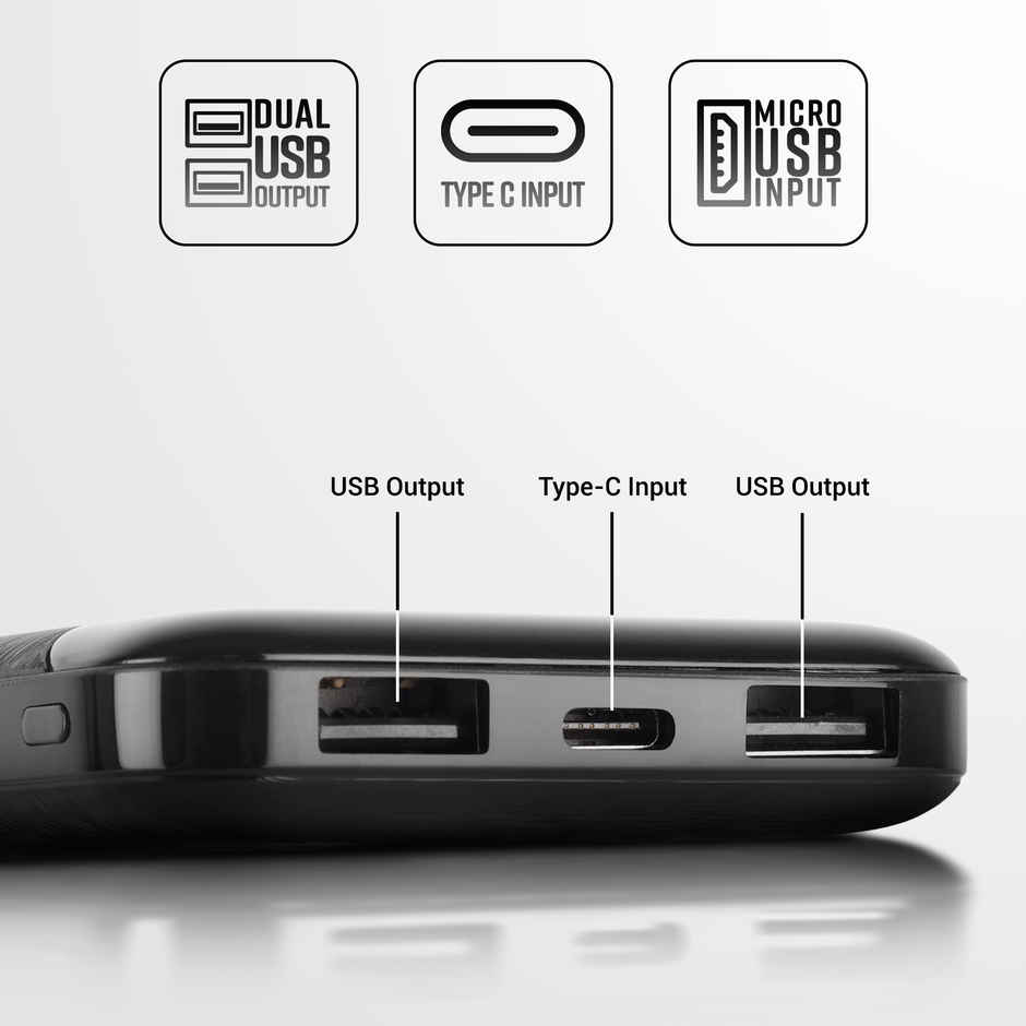 Zebronics MB10000S4 Power Bank, 10000 mAh, Dual USB Output, Type C & Micro USB Input, LED Display