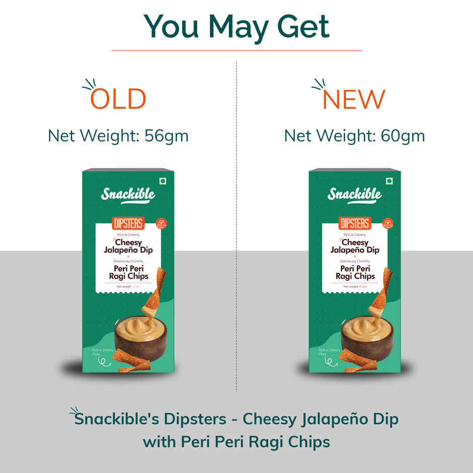 Snackible Piri Piri Ragi Chips | With Cheesy Jalapeno Dip | High Fibre