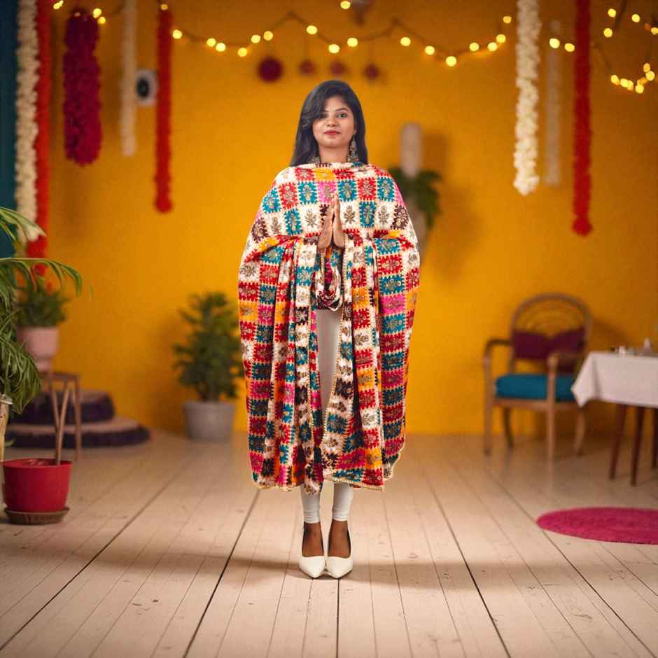 White Muitcolor Dupatta | House of Festivals