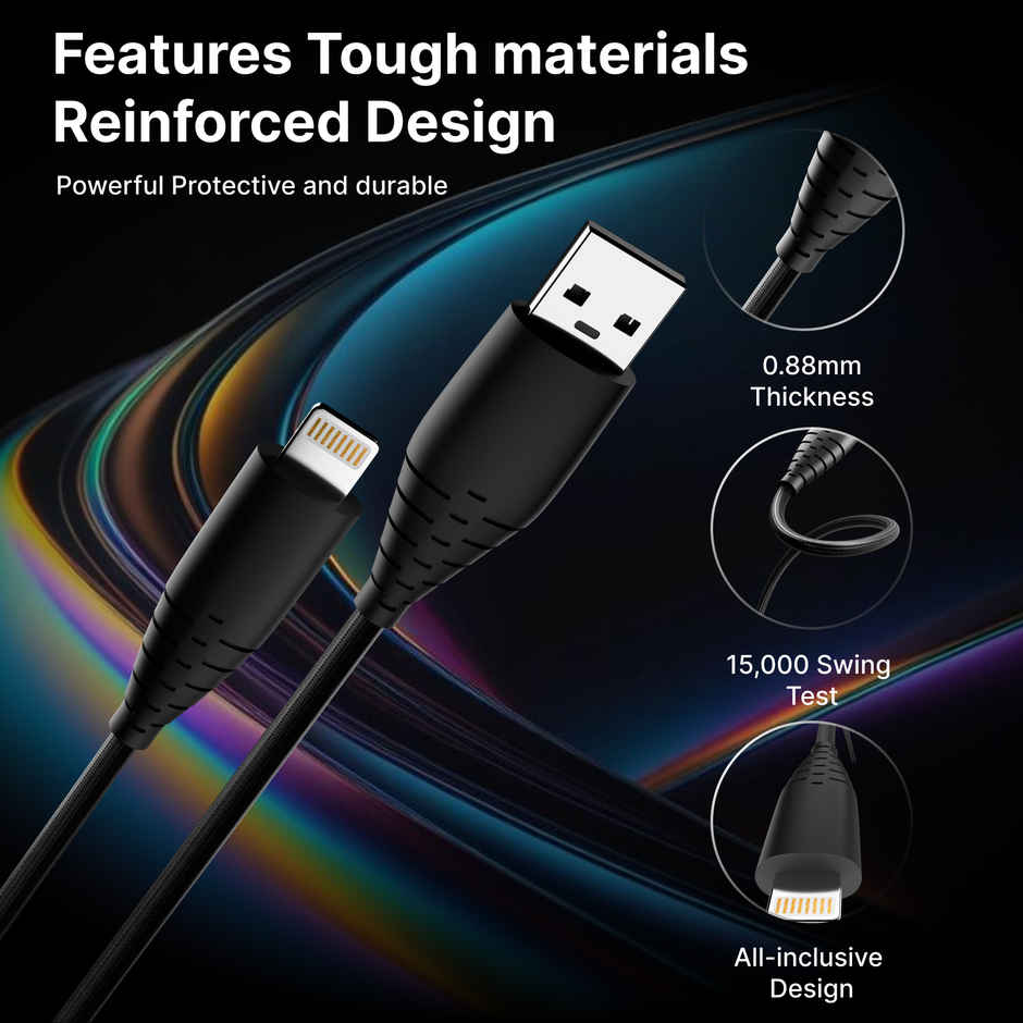 Ailkin USB to Lightning Cable | 3A Fast Charging | 1.5 M | For iPhone, iPad, Airpods | Black