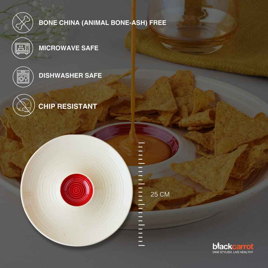 BlackCarrot Chip & Dip Platter | Red & White | Animal Bone Ash Free Ceramic Stoneware