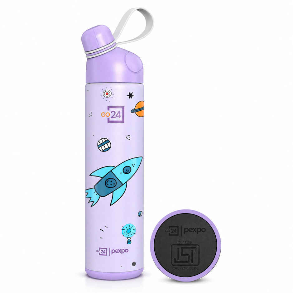 Go24 | Pexpo Pico Cute Sipper | 500 ml | Hot & Cold Steel Bottle | Rocket Uv Printed Design