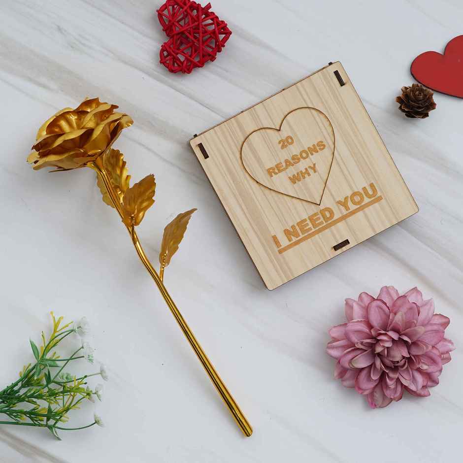 eCraftIndia Golden Rose Flower Showpiece - Rose Day Gift