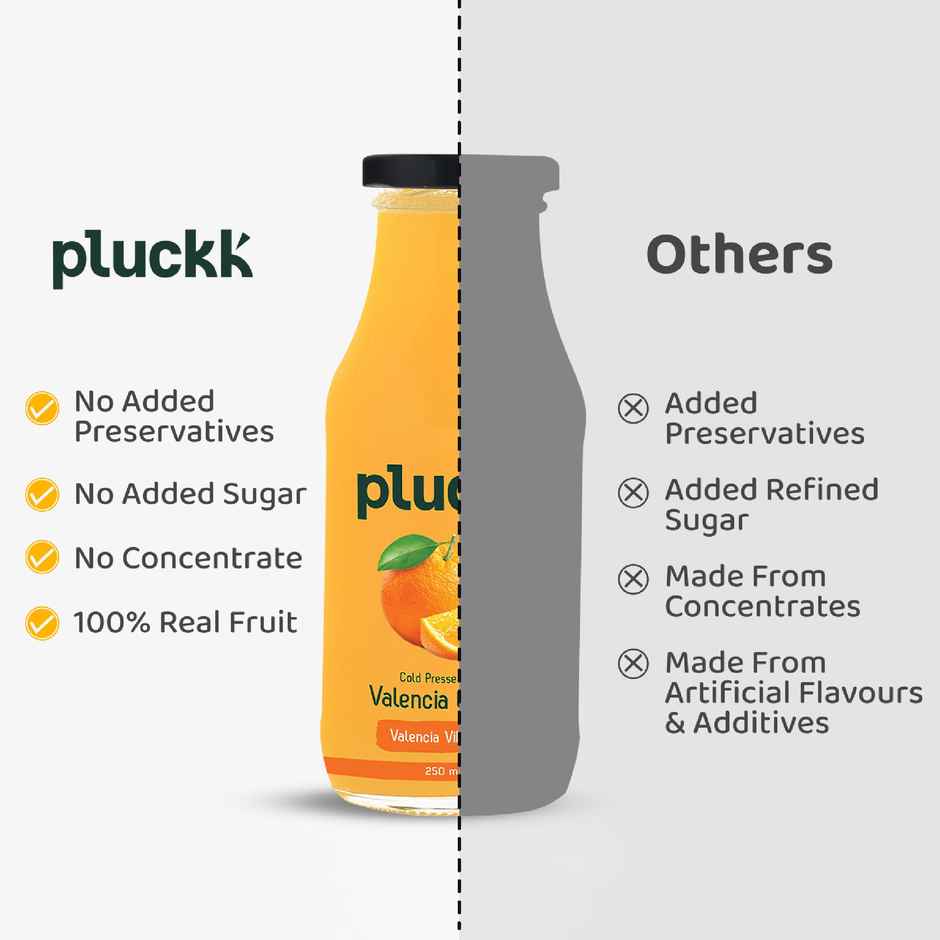 Pluckk Cold Pressed Extracted Valencia Orange Juice | No Preservatives | No Added Sugar