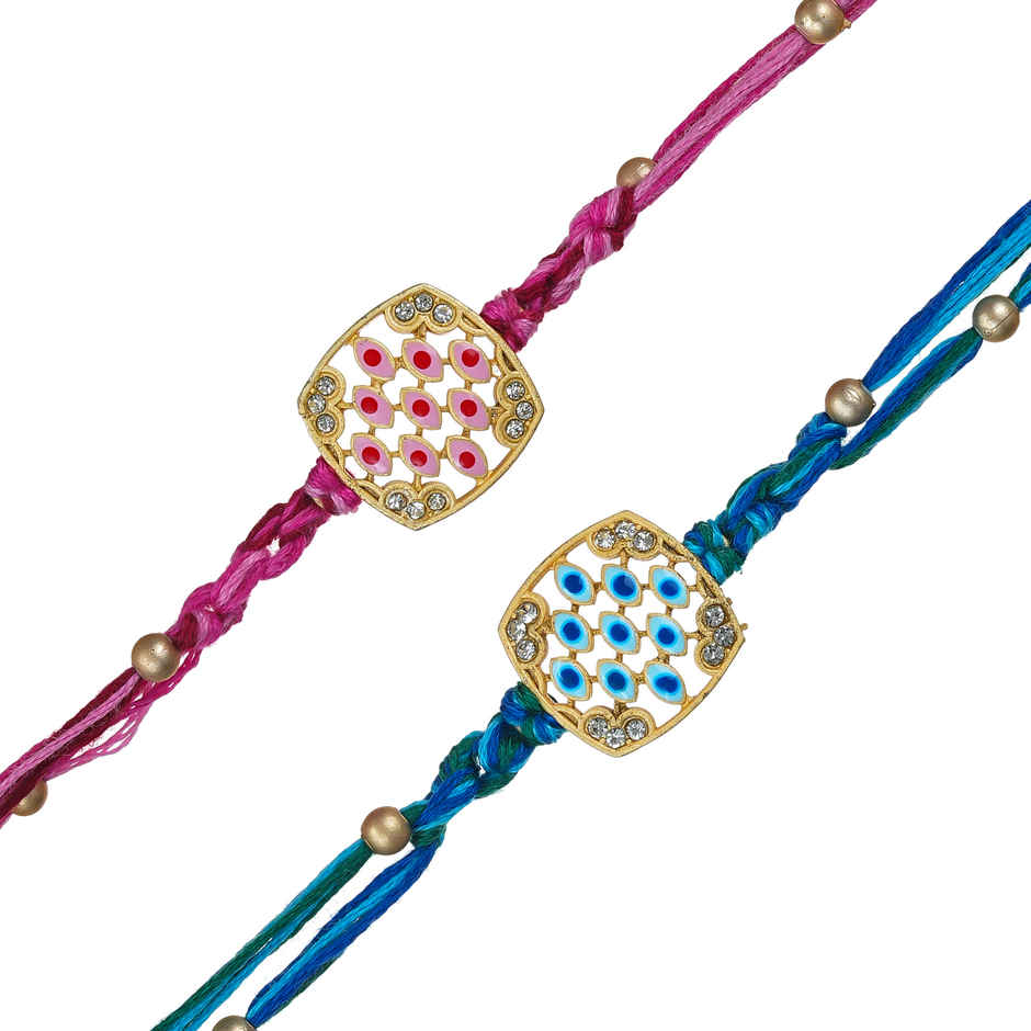 Rakhi for Brother | Pink & Blue Designer | Abstract | Includes Roli Chawal | Pack of 2 | Ecraftindia