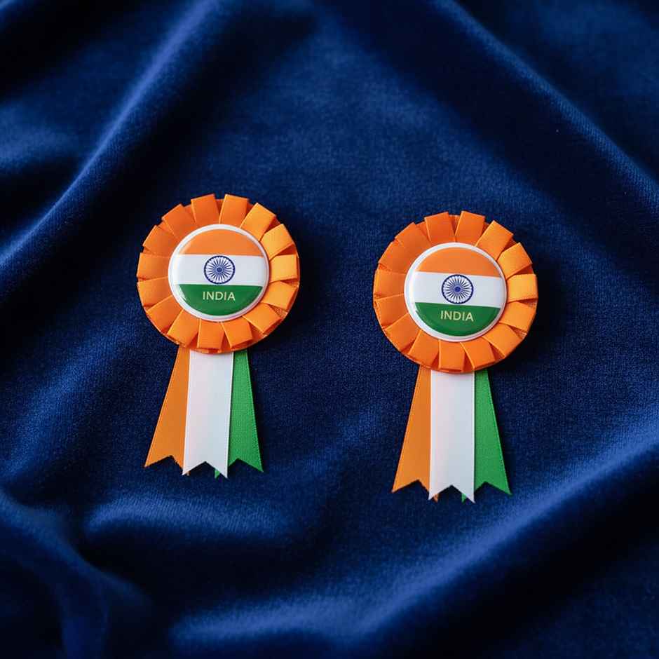 Patriotic Ribbon Badge Set for Republic Day | Orange Detail