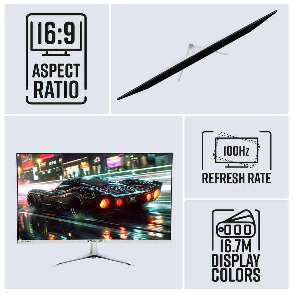 Zebronics A24 FHD LED 24" Monitor | 1920x1080 | 240 Nits | HDMI & VGA | Speakers | Slim Bezel