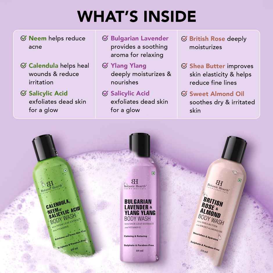 Botanic Hearth Pack of 3 body washes | British Rose | Calendula | Bulgarian Lavendar