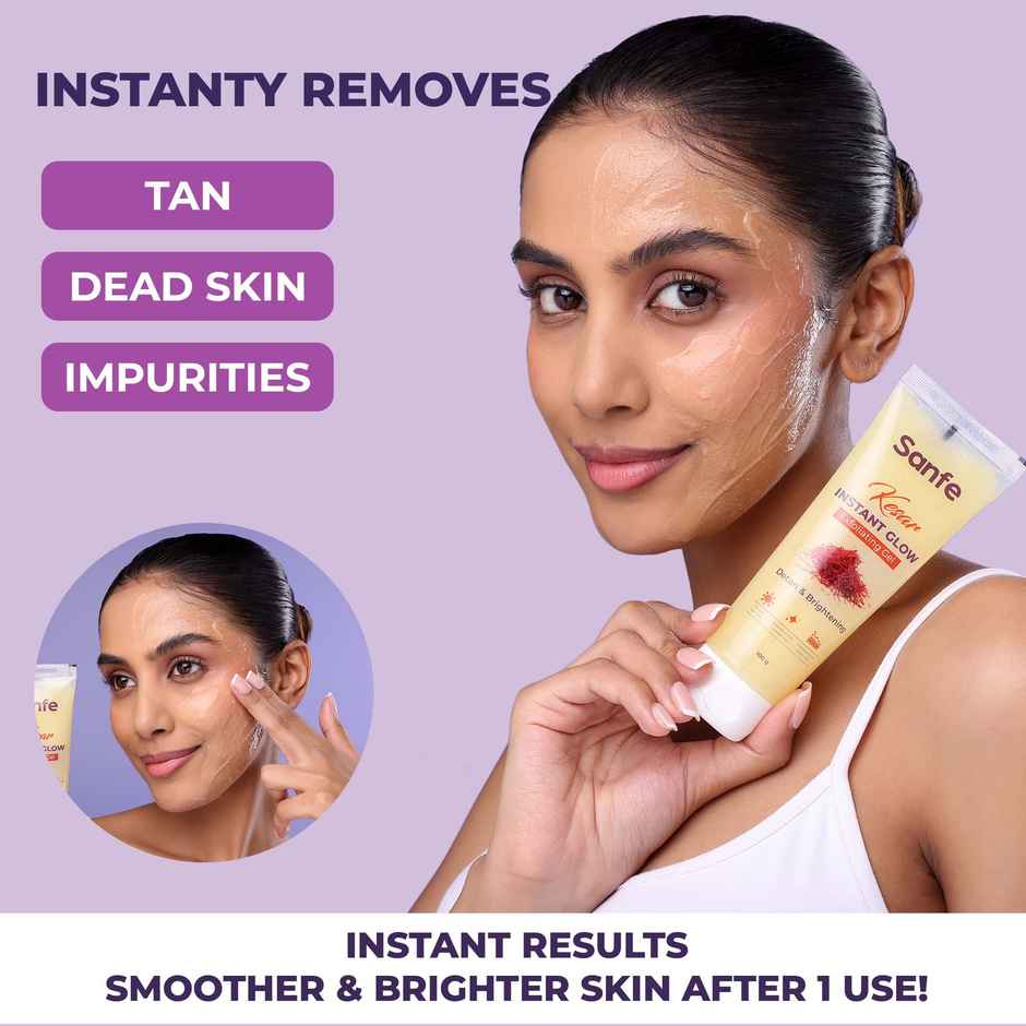 Sanfe Kesar Instant Glow Exfoliating Gel - Visibly Removes Tan, Brighten Skin, AHA Exfoliation
