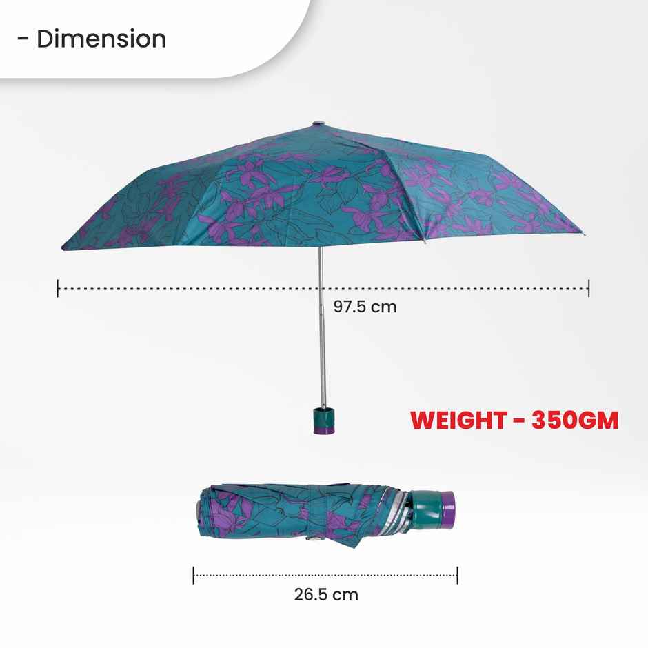 Cello Drizzle 21.5 Inch 3 fold Mix Print Silver Umbrella | Teal Green