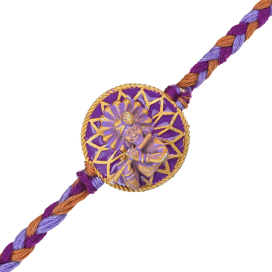 Purple Krishna Flute Designer Rakhi with Roli Chawal | Gift for Brother Bhaiya | Meenakari | Pack of 1 | Ecraftindia