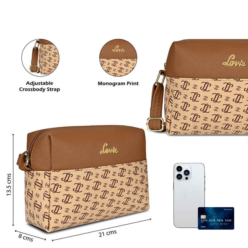 Lavie Women's Mono Ll Senna Box Crossbody Sling Bag | Ladies Purse Handbag | Taupe