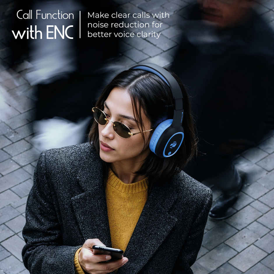 Zebronics Thunder BT 5.3 Headphone, 60H, Gaming Mode, Dual Pairing, ENC, AUX, mSD, Voice Asst(Blue)