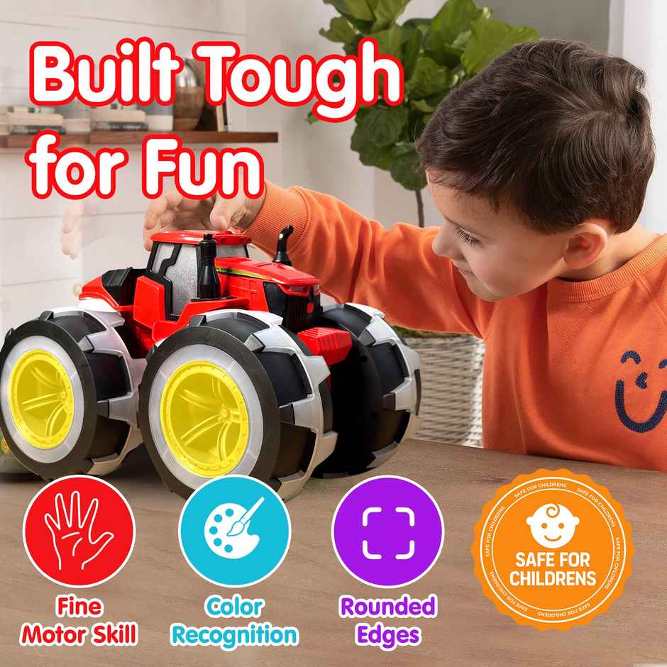 Kidology Tractor Toy with Rainbow Lights & Sounds | Truck Tractor Outdoor Car Toy for Kids - Red