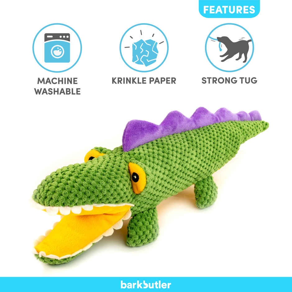 BarkButler Aly The Gator - Plush Dog Toy | Durable and Squeaky Pet Toys | Adult Dog Toys | 5-30Kgs