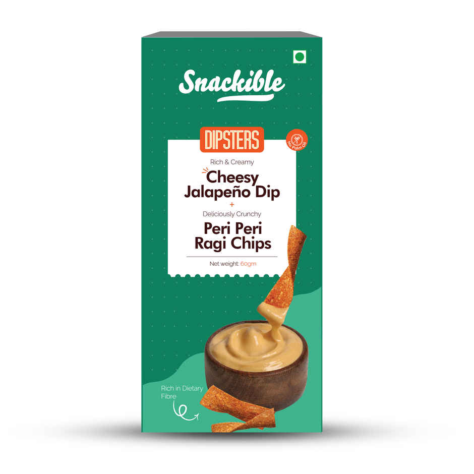 Snackible Piri Piri Ragi Chips | With Cheesy Jalapeno Dip | High Fibre
