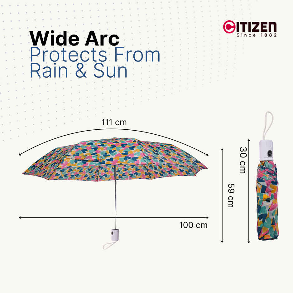 Citizen 3 Fold 22 Inch Auto Heart shape multicolour printed umbrella
