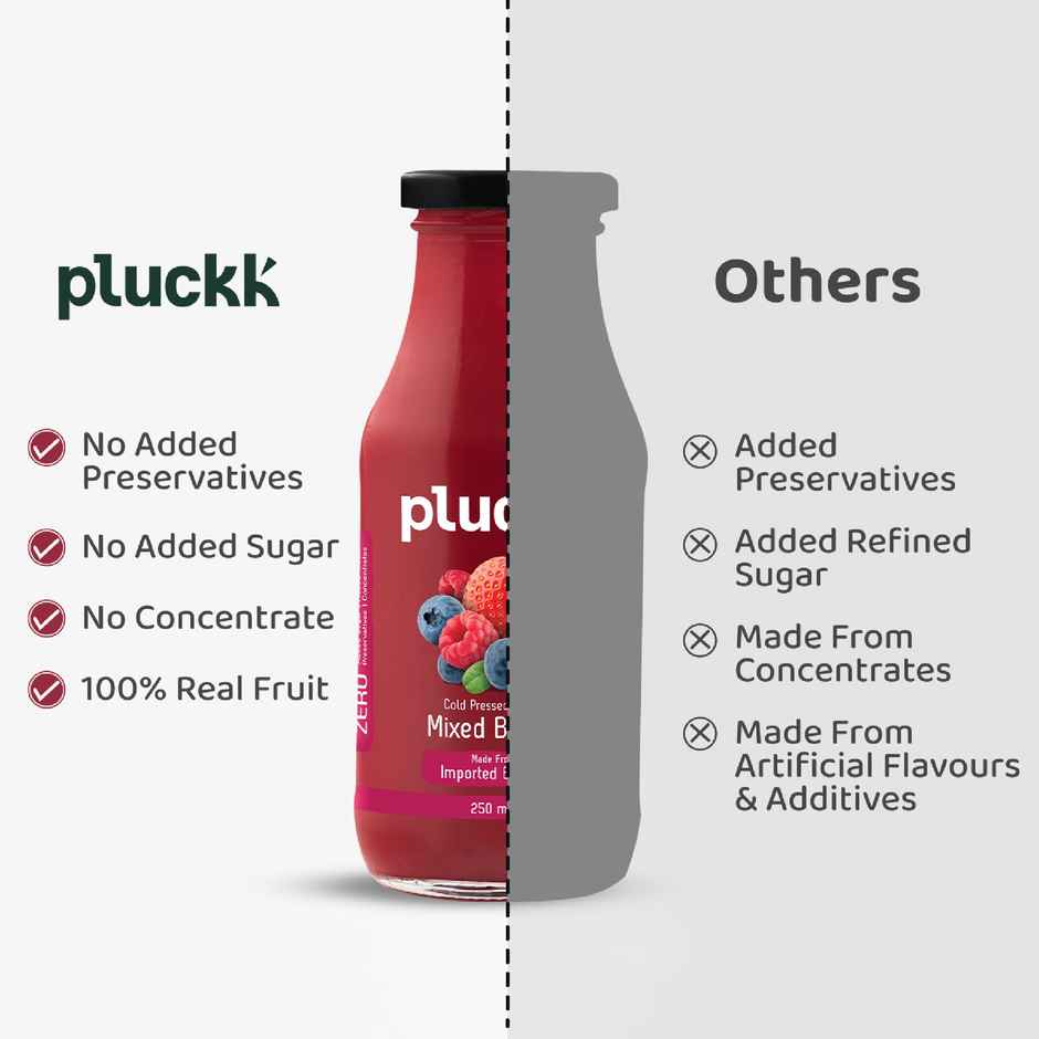 Pluckk Cold Pressed Extracted Mixed Berries Juice | No Preservatives | No Added Sugar