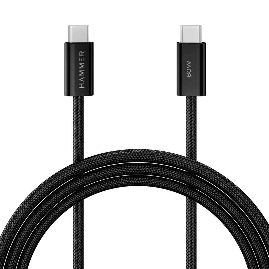 Hammer Type-C to Type-C 60W Braided Cable | PD Fast Charging & Data Sync | Black