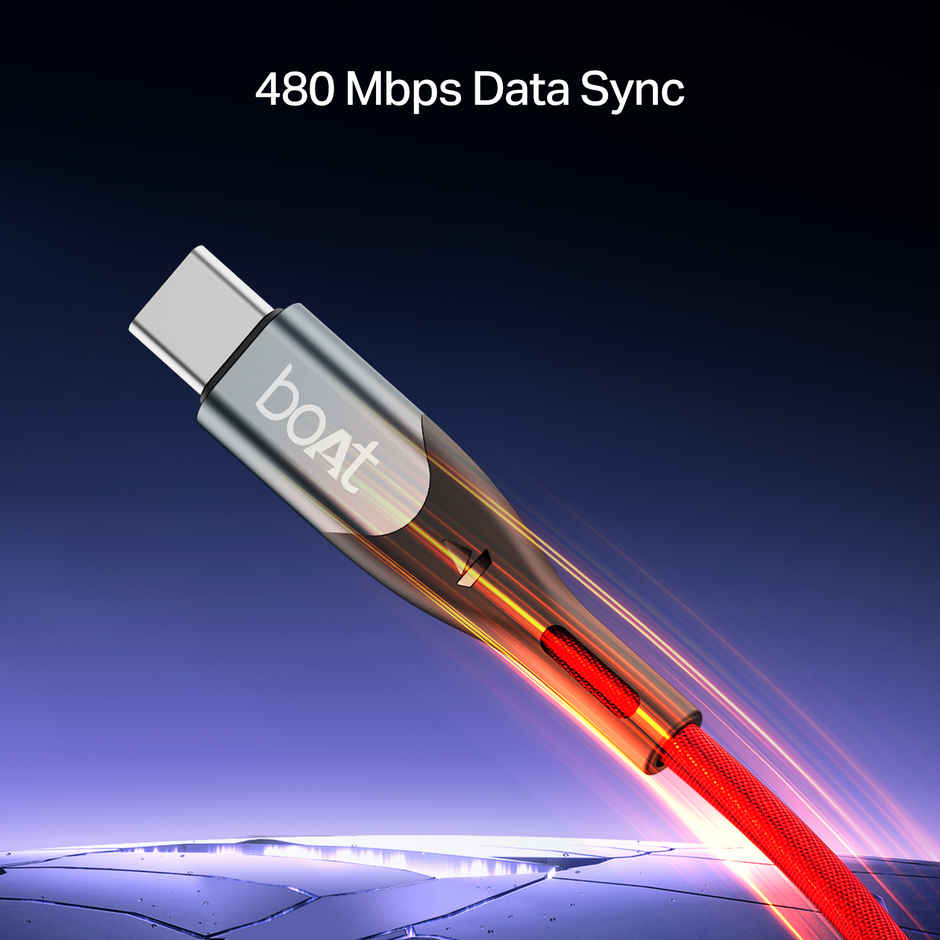boAt Type C to C 100W Cable w/480 Mbps Data Sync and 100W PD, PPS AND QC support.| Martian Red
