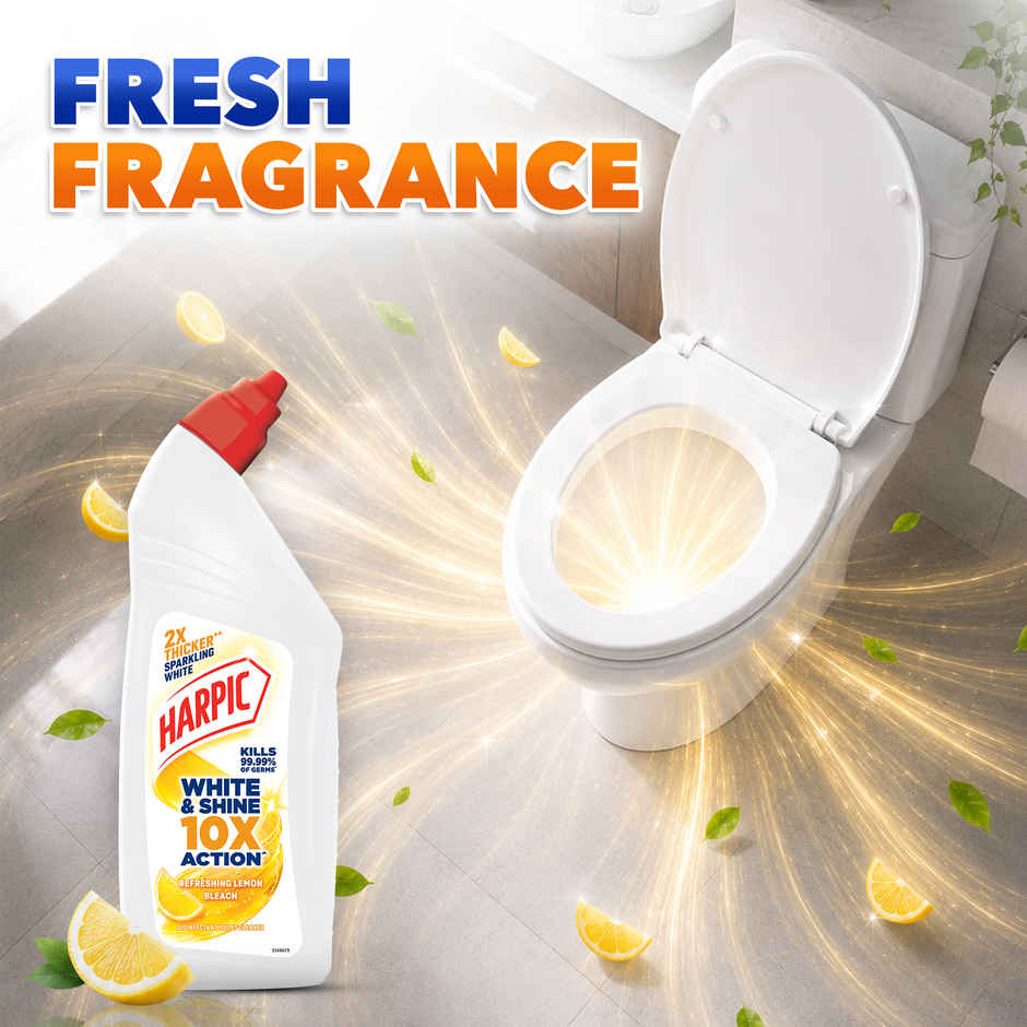 Harpic White and Shine Disinfectant Toilet Cleaner Bleach Liquid, Refreshing Lemon