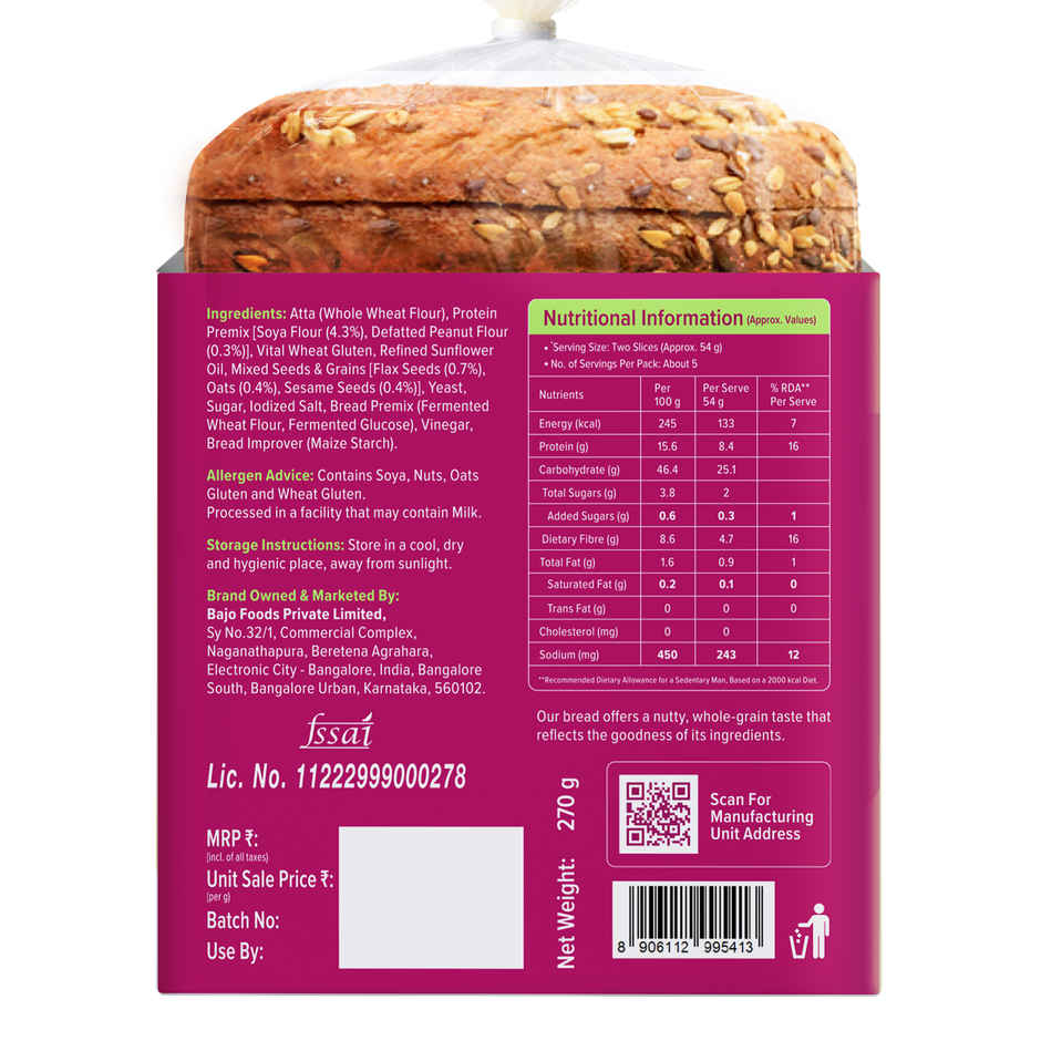 Protein Chef 42 G Protein Multigrain Bread | 5 Superfoods | No Maida