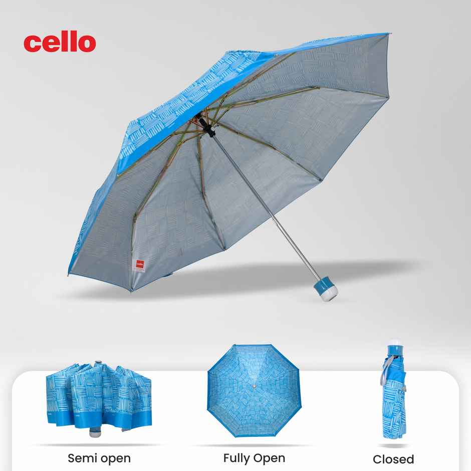 Cello Drizzle 21.5 Inch 3 fold Mix Print Umbrella | Silver Blue
