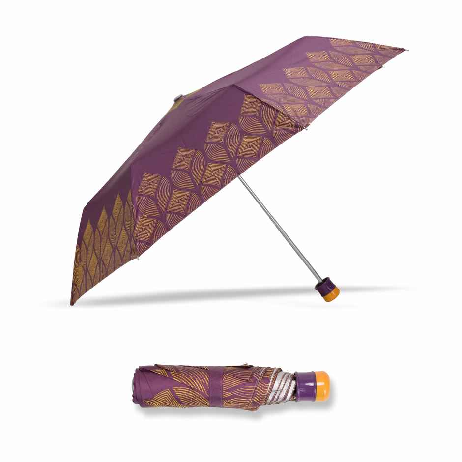 Cello Drizzle 21.5 Inch 3 fold Mix Print Silver Umbrella | Maroon Yellow
