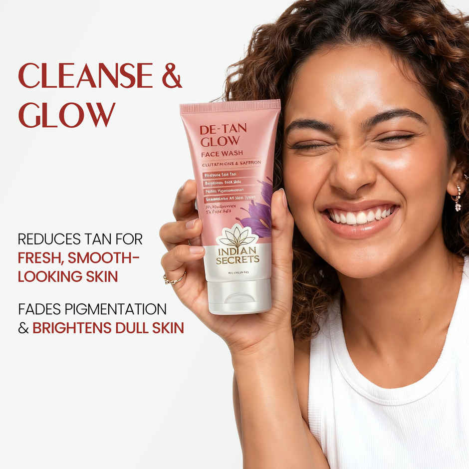 Indian Secrets De-Tan Glow Face Wash for Brightening Skin | Tan Removal | Kojic Acid, Saffron
