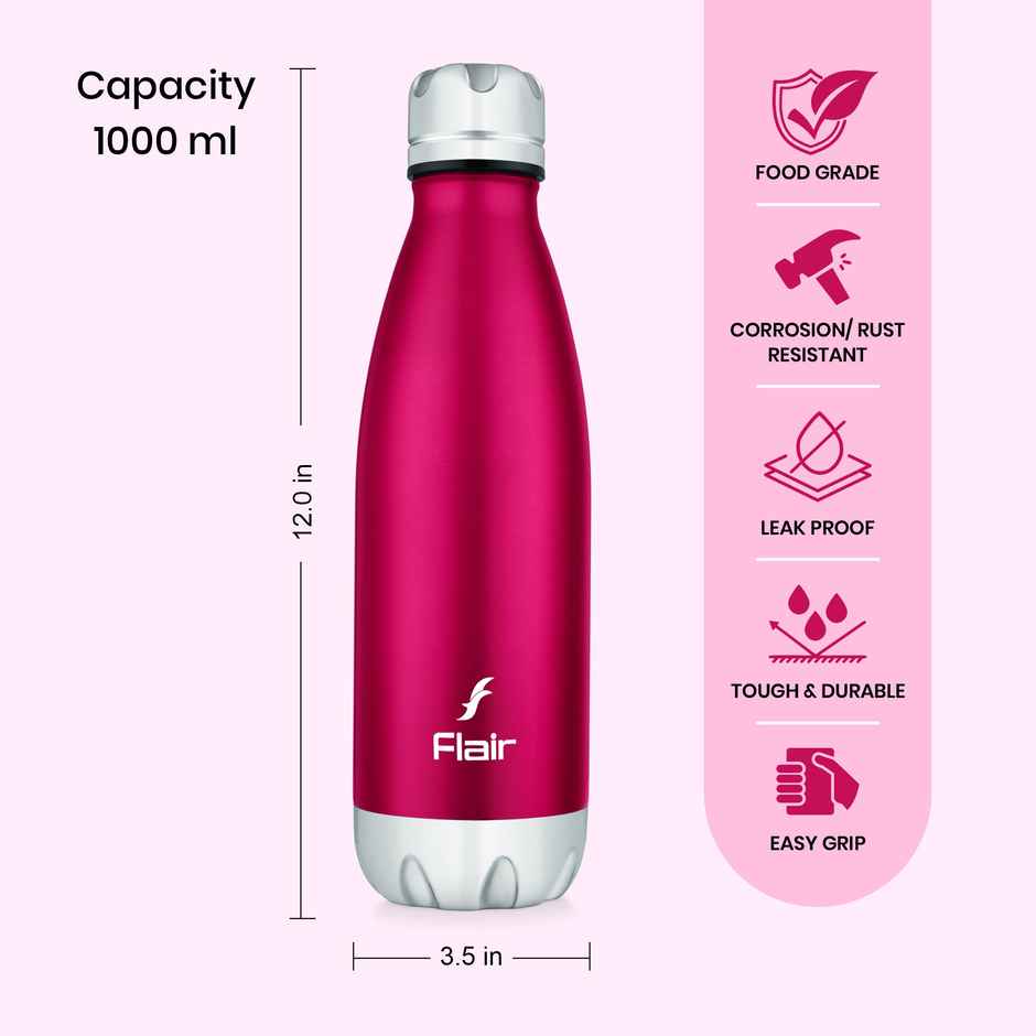 Flair Glam Stainless Steel | 1 L | Vacuum Insulated Bottle | Red
