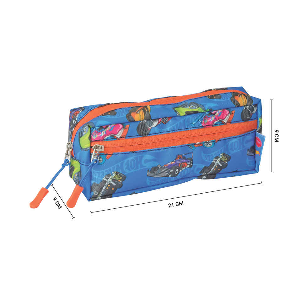 PRATAP Double Zip Cloth Full Printed Pouch | Blue, Hot Wheels