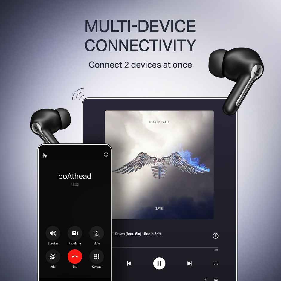 boAt Airdopes Prime 511, Volume Swipe Control, 50H Battery,ENx, Multipoint Connection|Active Black