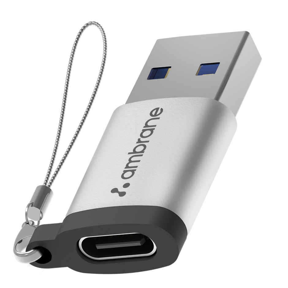 Ambrane AOTG-A1 USB Type C Female to USB Male OTG Adapter with 5 Gbps High-Speed Data Transfer, Compatible with Laptops, Tablets, Smartphone, Chargers and More Devices - Grey