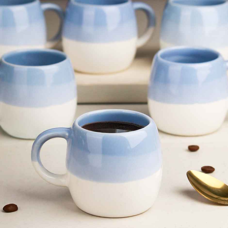 The Earth Store Tt Sky Blue Ovule Tea Cups | 190 ml Microwave Safe Coffee Cup