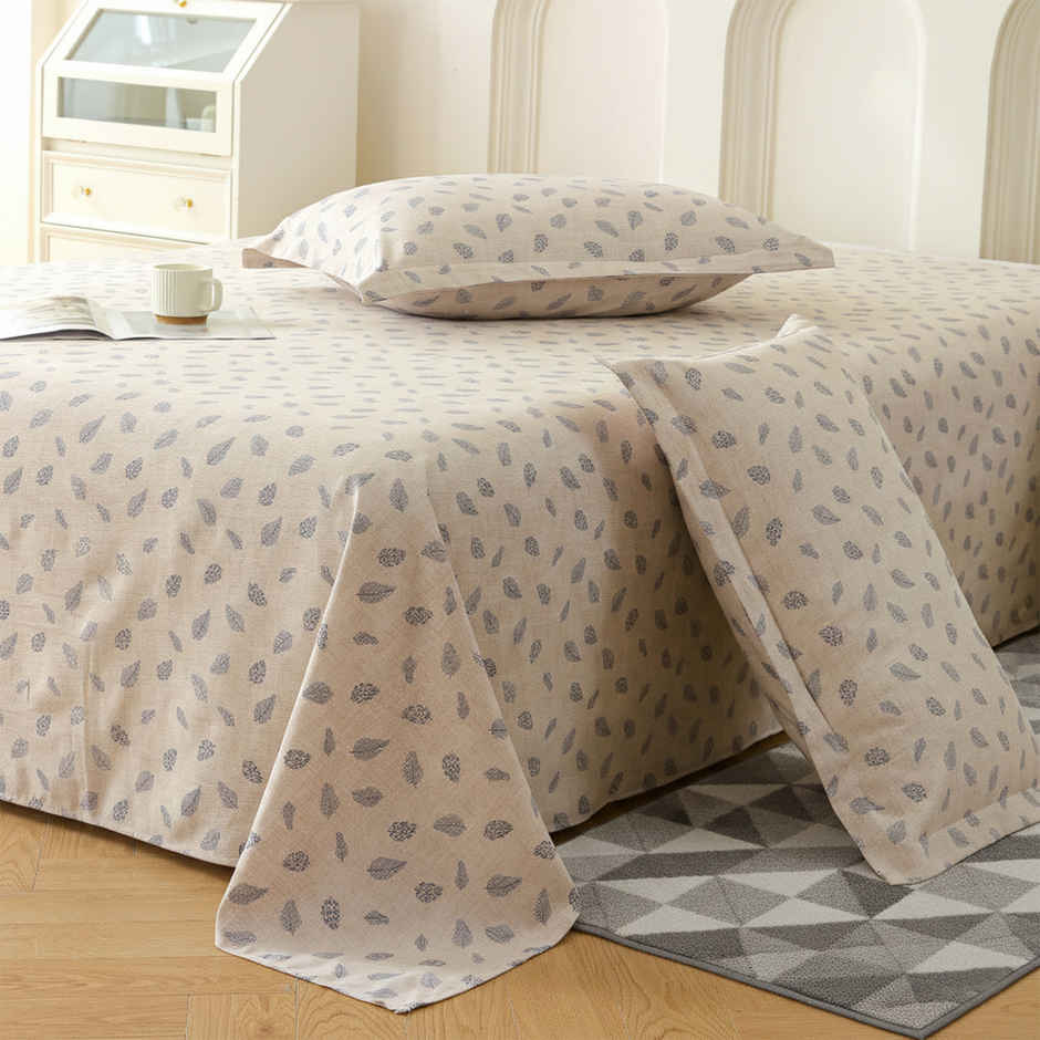 Story@Home Microfiber King 300 TC Floral Bedsheet with 2 Pillow Covers | Beige