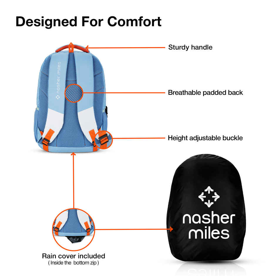 Nasher Miles Pulse Backpack- Unisex- 3 Compartment Bag- White- 45L