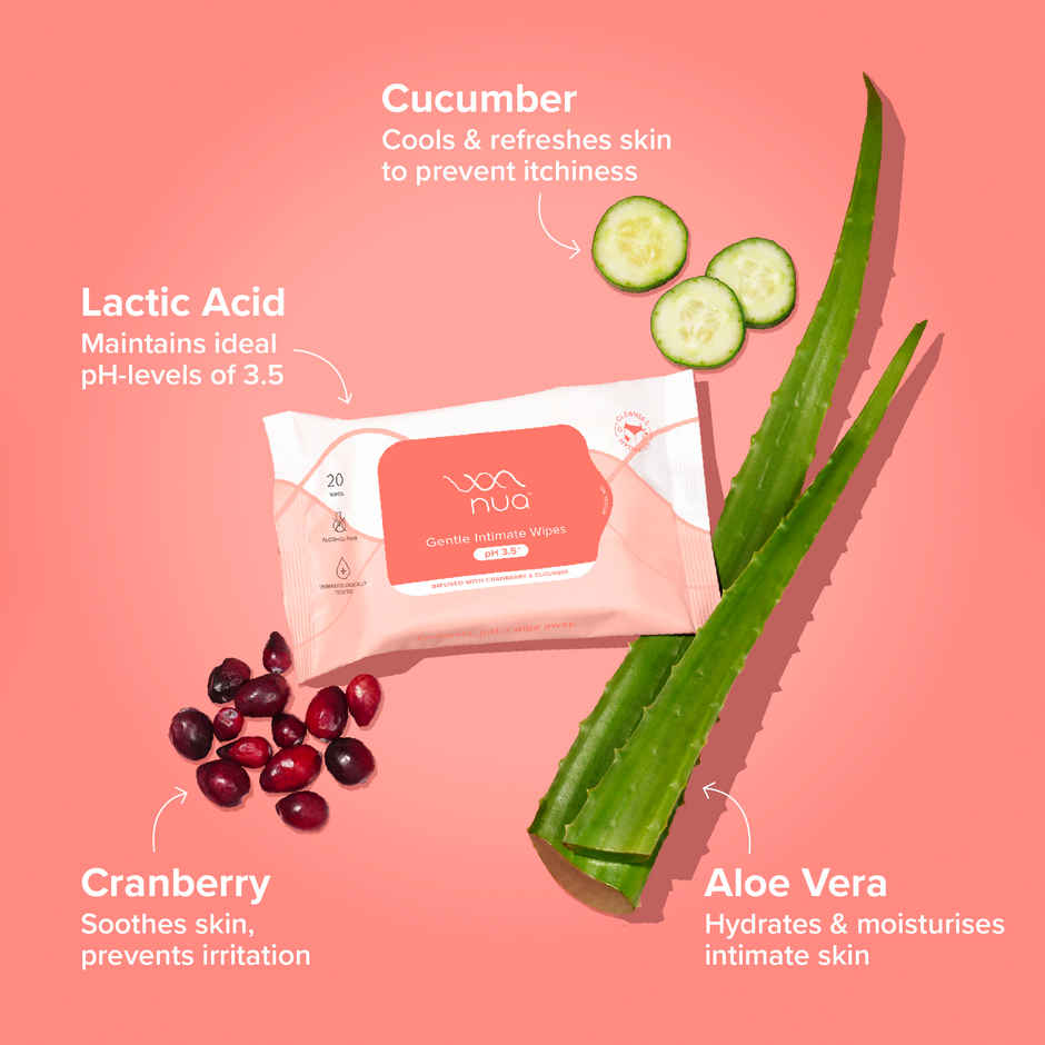 Nua Intimate Wipes for Gentle, pH-Balanced Cleansing | 20 Pulls Per Pack