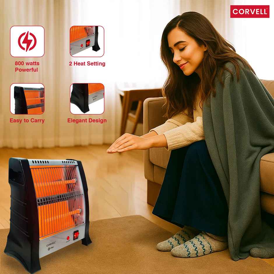 CORVELL 800W Electric Room Heater With 2 Heat Setting |Portable,Energy Efficient Quartz Room Heater