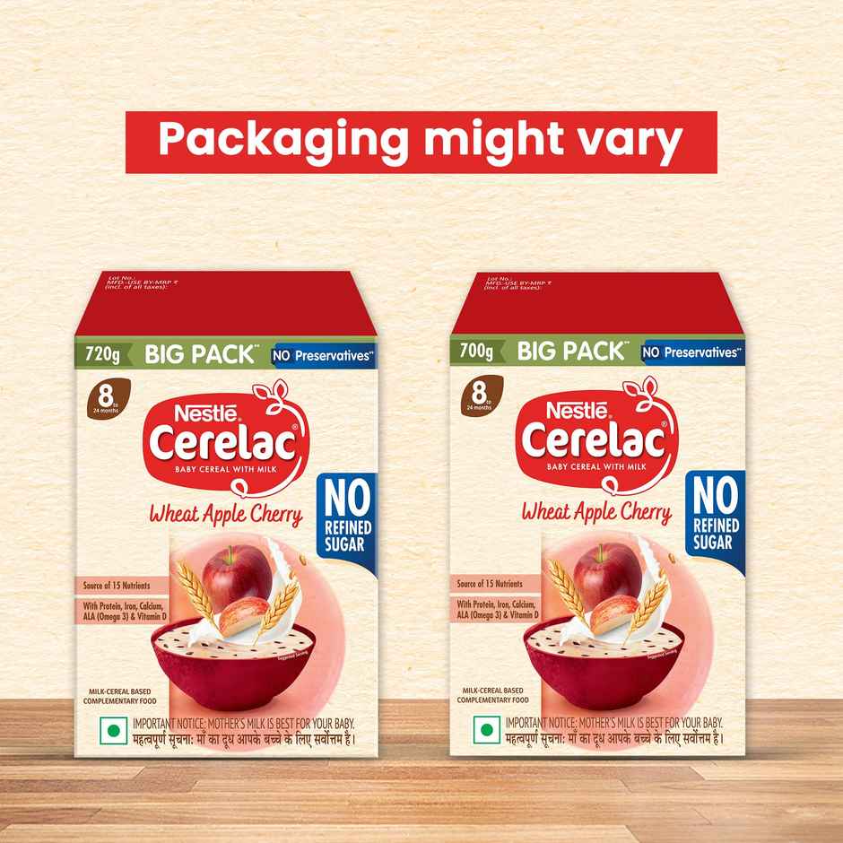 Nestle Cerelac Wheat Apple Cherry Baby Food Cereal,No Refined Sugar, No Preservatives,8 - 24 Months