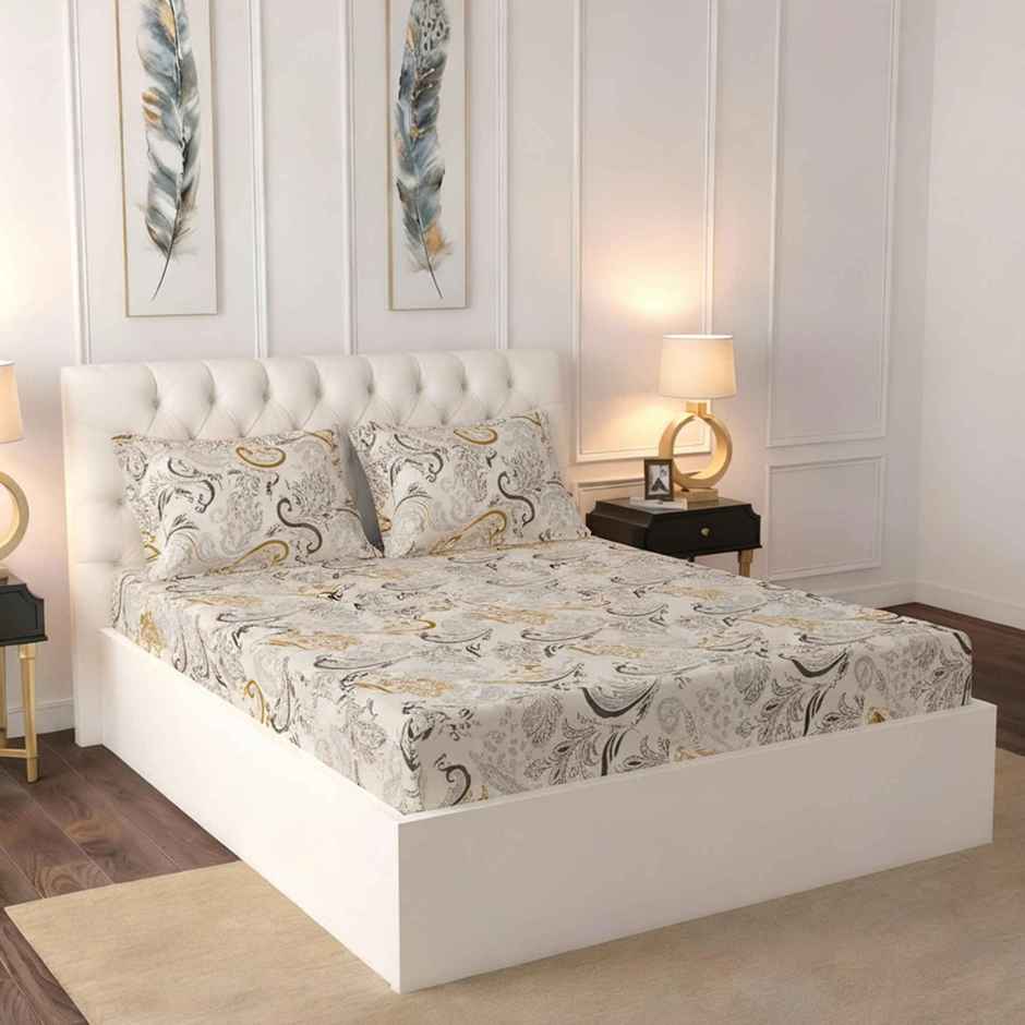 Raymond Home 120 GSM Hazel Floral Double Bedsheet with 2 Pillow Covers Off White