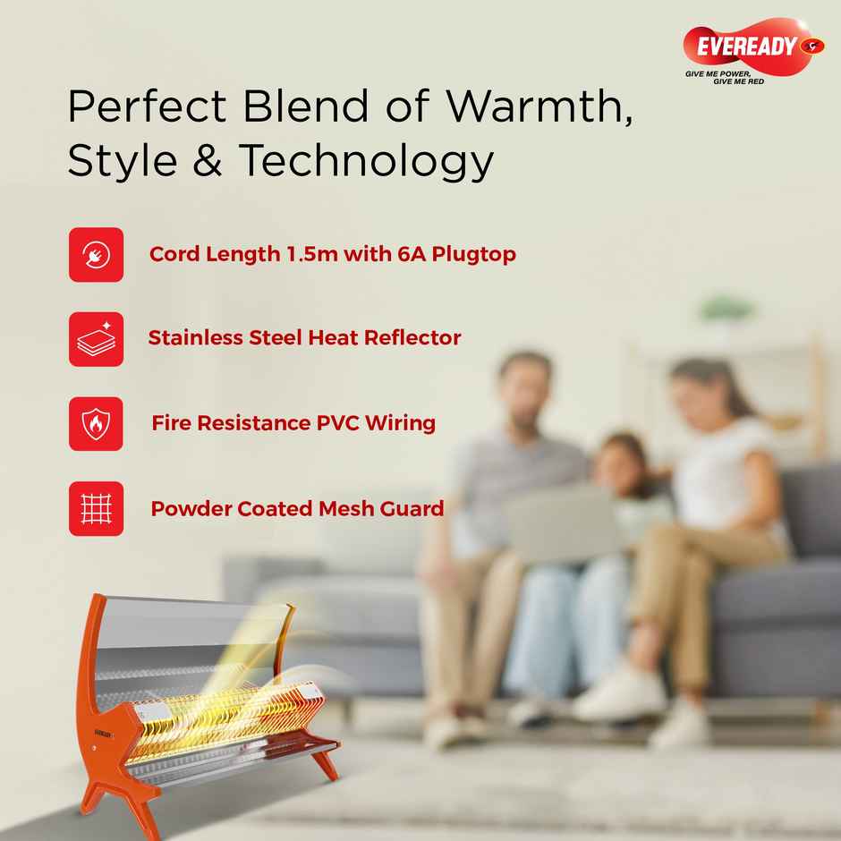 Eveready Evercera Ceramic Room Heater | 1000W - ISI Mark | Orange