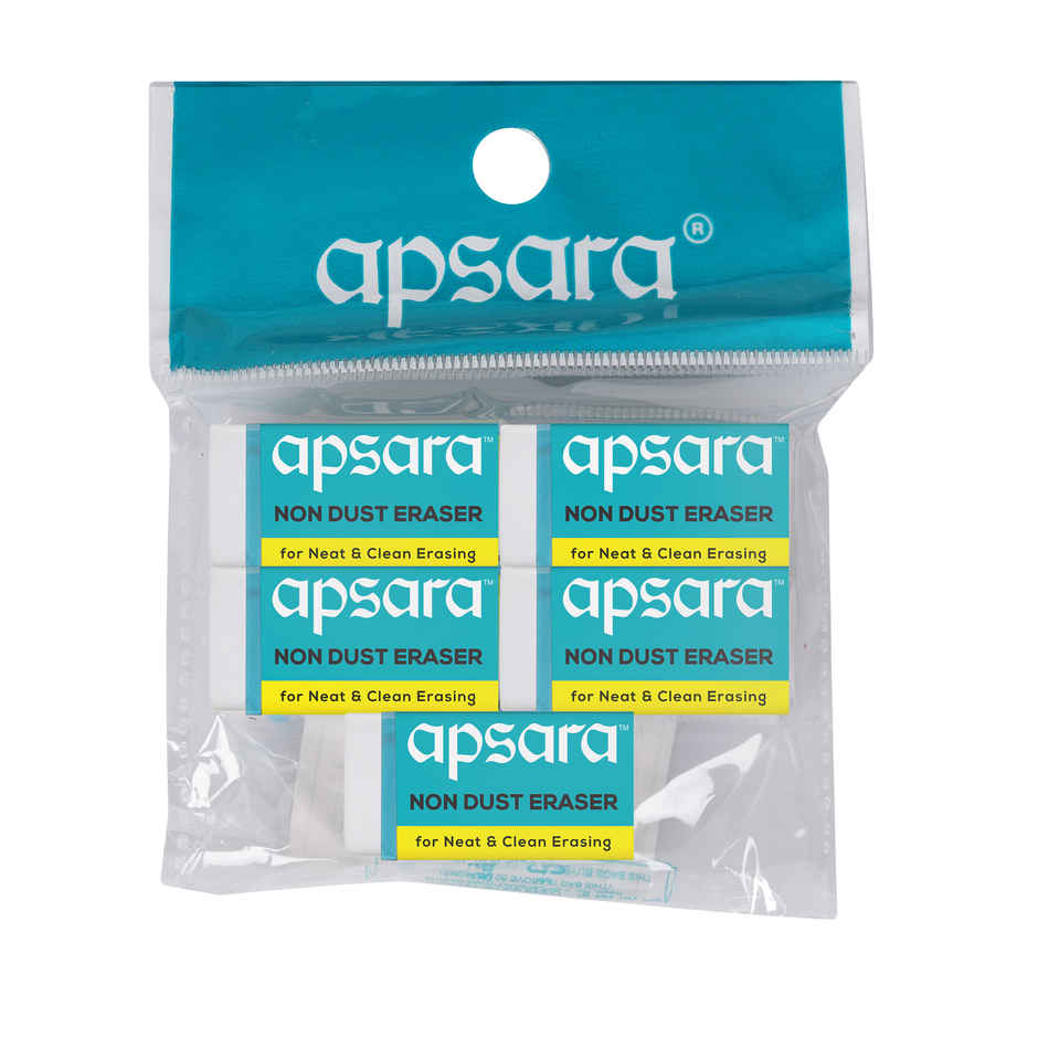 Apsara Non Dust Eraser - Smooth and Clean Erasing | Pack of 5