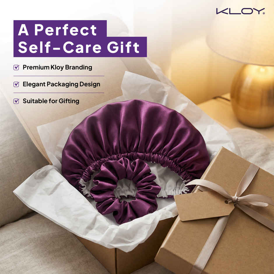 Kloy Satin Silk Hair Bonnet with Scrunchie | Anti-Frizz Sleep Cap for Hair Protection