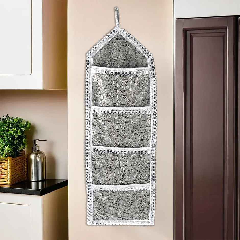 Kuber Industries Wall Hanging Closet Organizer | 3 Pockets & Zip | Silver